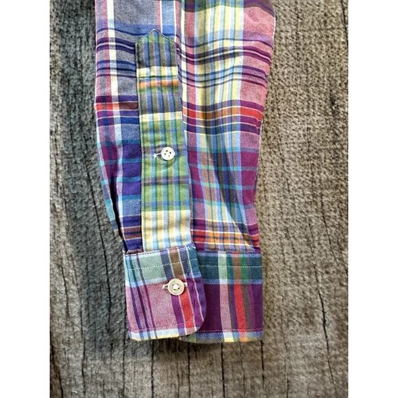 Ralph Lauren Blue Purple Green Plaid Cotton Long Sleeve Shirt Med Mens Preppy - Picture 5 of 9